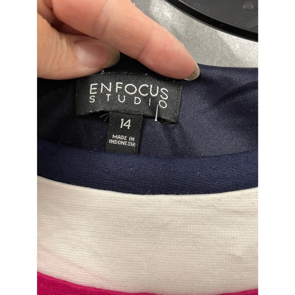 Enfocus Colorblock Shift Dress Womens 14 Sleeveless Navy Magenta Ivory - Picture 3 of 6